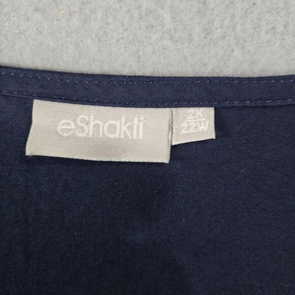 eShakti 2X Dress Embroidered Cotton Navy Blue Full Skirt Pockets Breathable - Picture 2 of 8